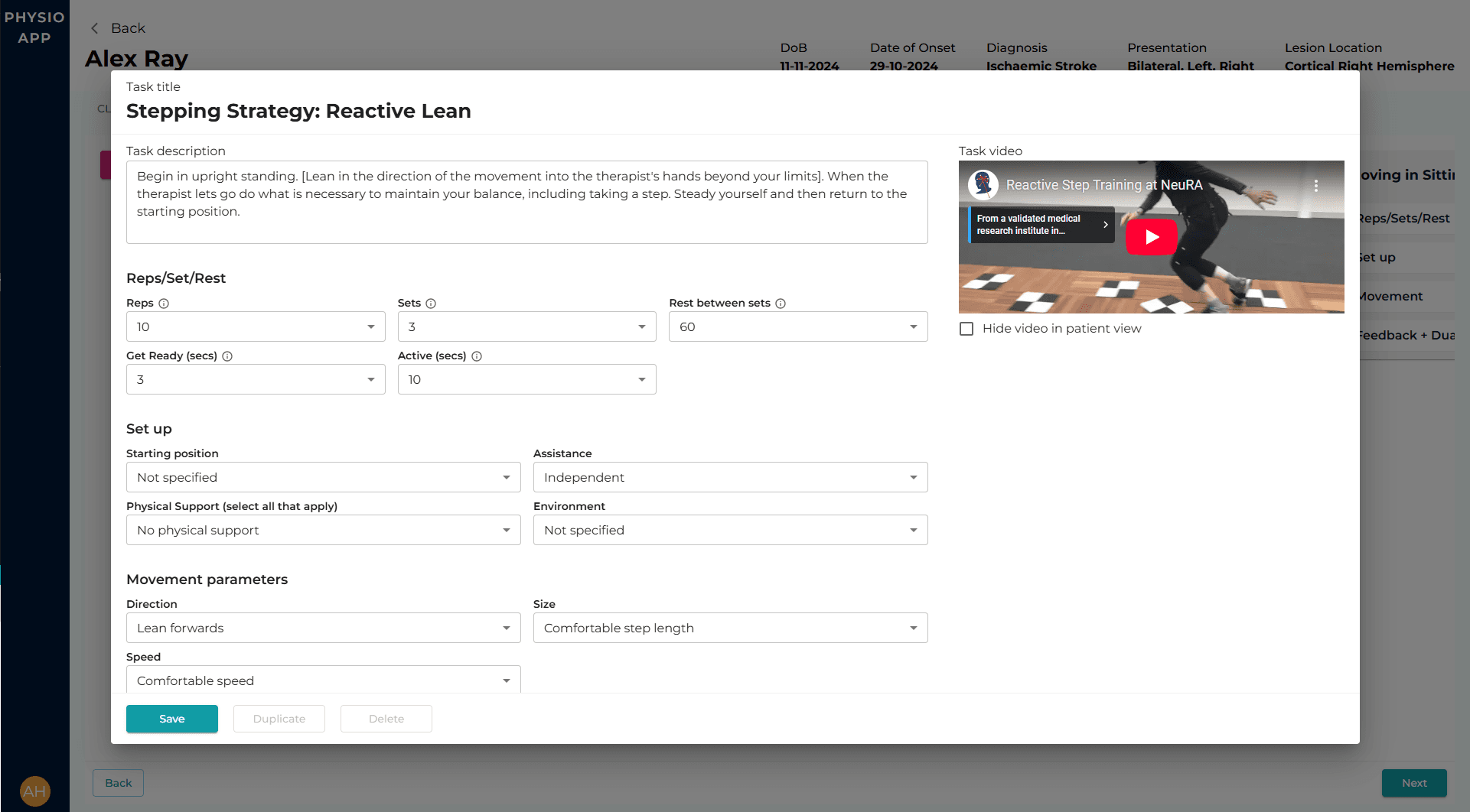 Therapist Task Setup